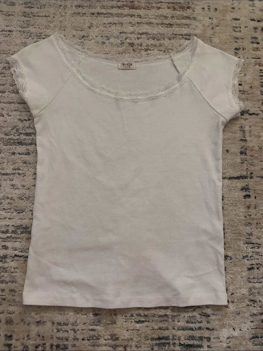 Brandy Melville White Lace-Trim Short Sleeve Tee
